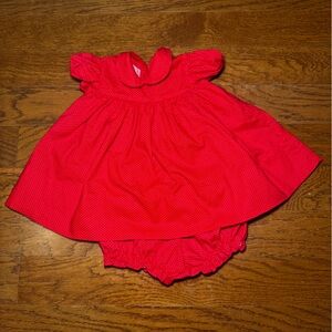Vintage 1980s C.I. Castro & Co. Red Polka Dot Baby Dress & Bloomer Set Heirloom